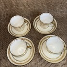 VINTAGE AYNSLEY ENGLAND BONE CHINA TEAL GOLD FLORAL TEACUP & SAUCER SET OF 4 G2 — photo 1