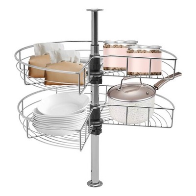 24'' Kidney Chrome 2-Shelf Lazy Susan Kitchen Base Cabinet Corner Organizer Rack