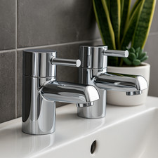 Bathroom Bath Pillar Taps Modern Pair Lever Handles Quick Filling Chrome Ensuite