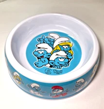 The Smurfs Cat Bowl Blue Pet Food Water Dish Smurfette Papa Smurf 2025