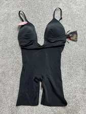 Spanx Plunge Low Back Mid Thigh Bodysuit Womens XL Black Convertible Straps New