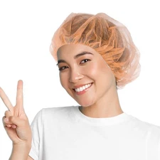 Disposable Hair Caps for Nurses Orange Bouffant Caps with Elastic Edge 100 Pack