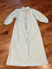 Vtg Apostrophe Sears Robe Aqua Fleece Lace 3/4 Zip Housecoat Lg 16-18 Pockets