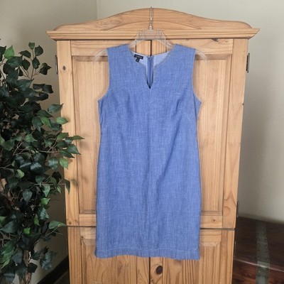 Talbots Blue Slub Denim Shift Dress 8 Split Neckline Cotton P211036108 Chambray