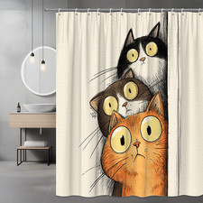 Funny Cat Shower Curtain for Kids Bathroom Decor