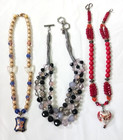 Beautiful Glass bead necklaces with Glass heart + enamel pendants Lot of 3 — photo 1