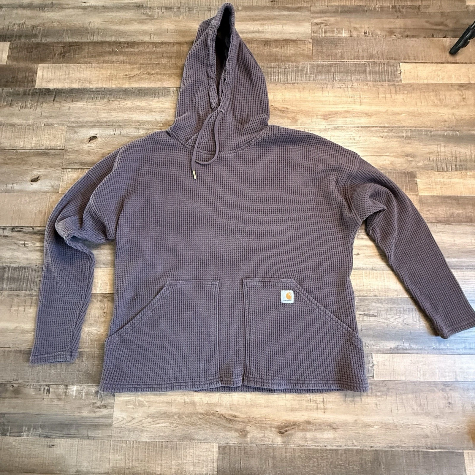 Carhartt Women’s Thermal Waffle Knit Hoodie Relaxed Fit Grey Size XL (14-16)