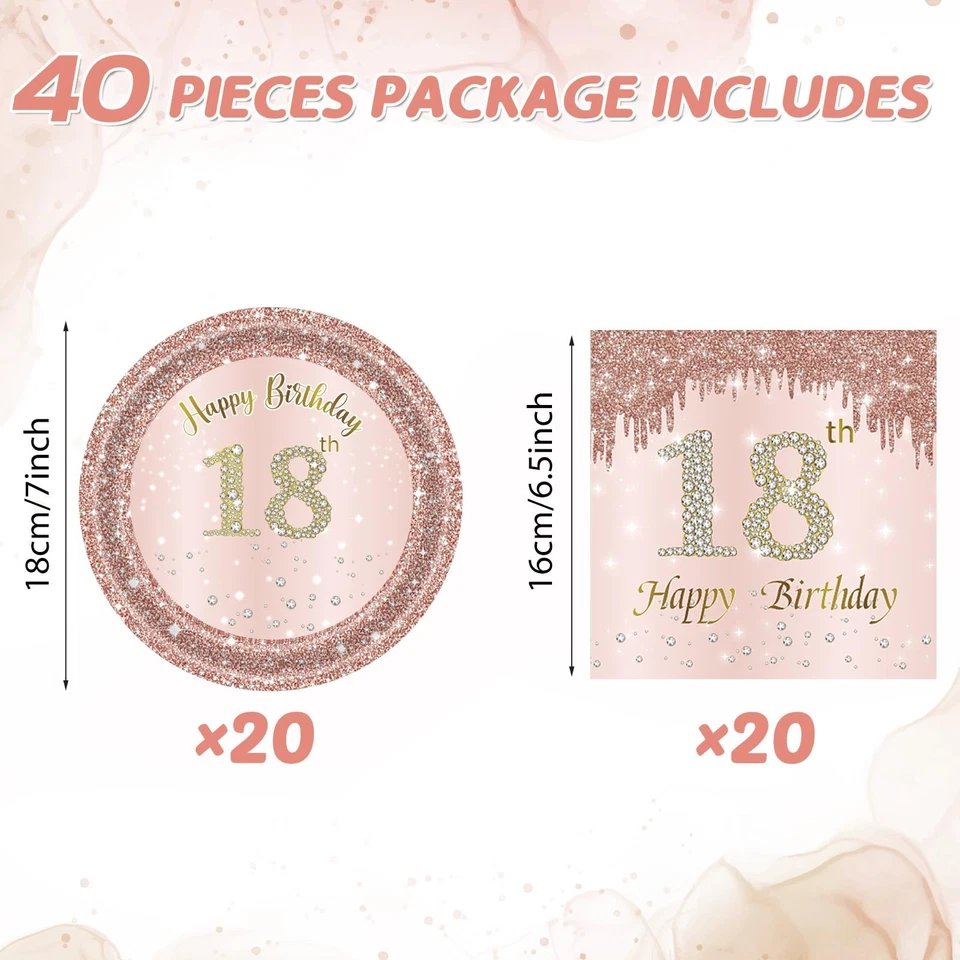 Набор столовых приборов для девочек на день рождения 18 розовое розовое золото тарелки - Изображение 2 из 4