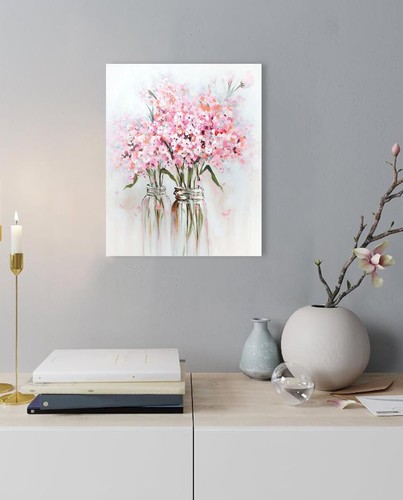 Pink Flowers Canvas Wall Art: Abstract Bouquet in Vase Artwork Prints for Tee... - Picture 5 of 5