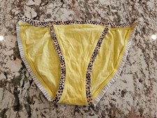 True Vintage Victoria's Secret String Bikini Ruffle Trim Yellow Leopard Medium