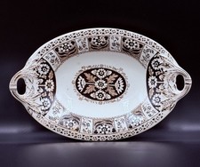 Antique Early English Brown Transferware Small Handled Serving Platter 9"