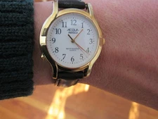 Vintage Gold-tone Acqua Indiglo Quartz Watch Black Leather Strap