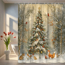 Winter Wonderland Christmas Shower Curtain with Fox and Tree