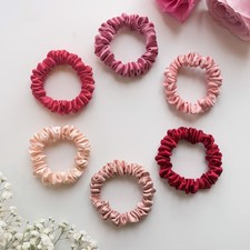 6 Pack Skinny Satin Scrunchies Hair Ties for Thick Thin Curly Women Hair