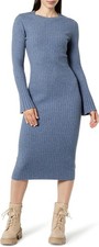 The Drop Women's Fernanda Bell Sleeve Ribbed Sweater Dress Dusty Blue, Large L