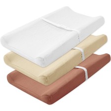 SNOOZYNEST 3-Pack Muslin Changing Pad Cover DBL Layer 16x32 - Breathable Soft