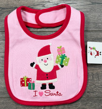 New Baby Vintage Carter's Pink I Love Santa Christmas Bib