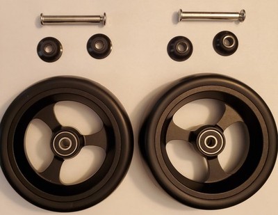 Pair (2) of 5'' Wheelchair Caster Wheels, (2) 5/16'' Axles, and (4) Cone Spacers