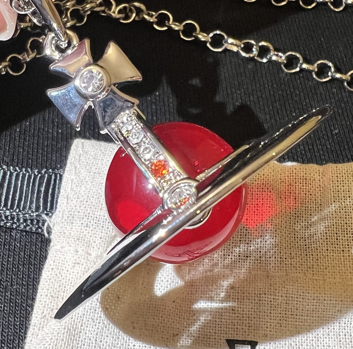 Vivienne Westwood 3D Big Global Red Orb Saturn Necklace