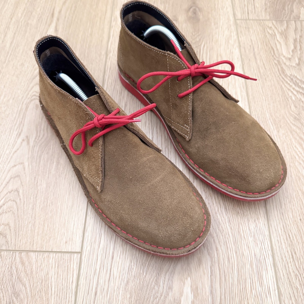 Veldskoen Sz 13 Mens Lace Up Chukka Boots Suede Brown Red Sole