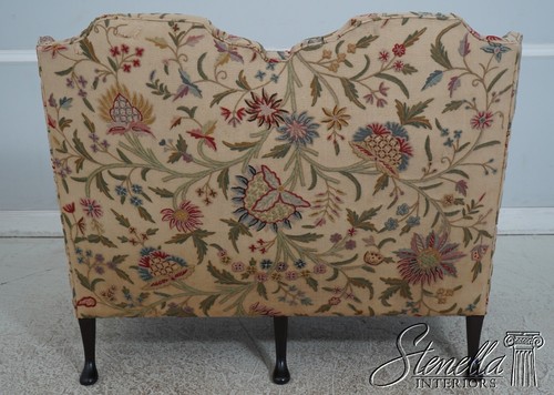 67593: Vintage Queen Anne Wing Back Loveseat Settee w. Crewelwork - Picture 19 of 22