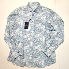285 New EMANUEL BERG Jersey Stretch Shirt Men's XL 17.5 EU 44 Blue Gray PAISLEY