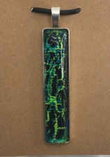 Handmade Antique Silver Hand Painted Glass Pendant 2 Rectangle Bar New 2244