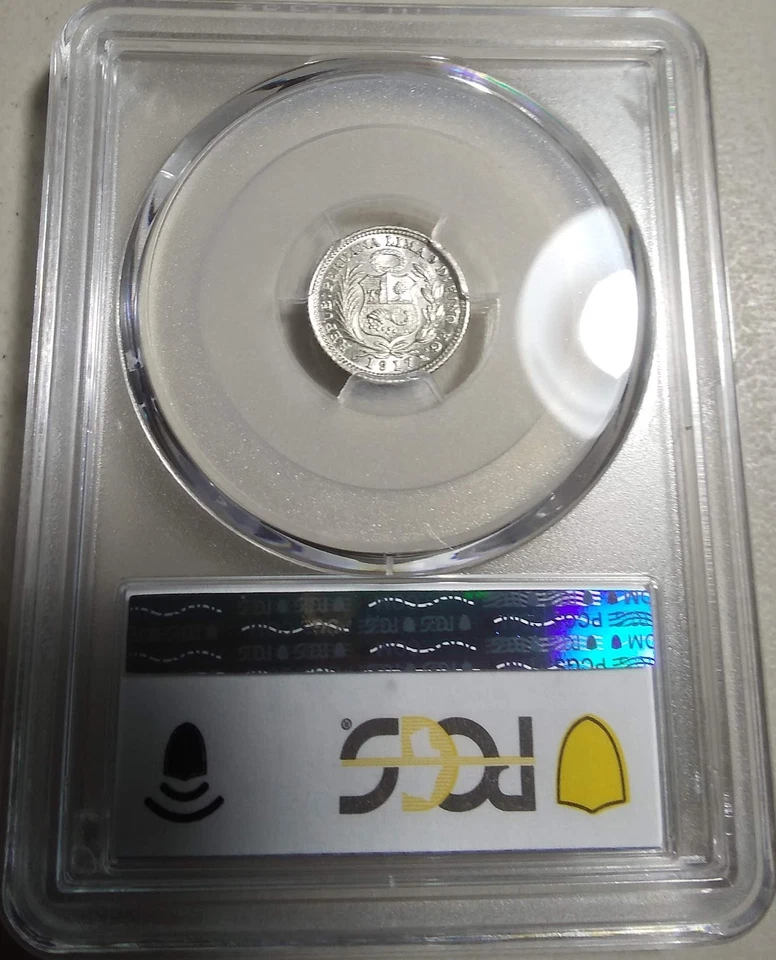 :1917 FG S1/2-DINERO PERU LIBERTY SEATED PCGS MS62 RARITY R6 HIGHEST-GRADES - Image 2 of 3