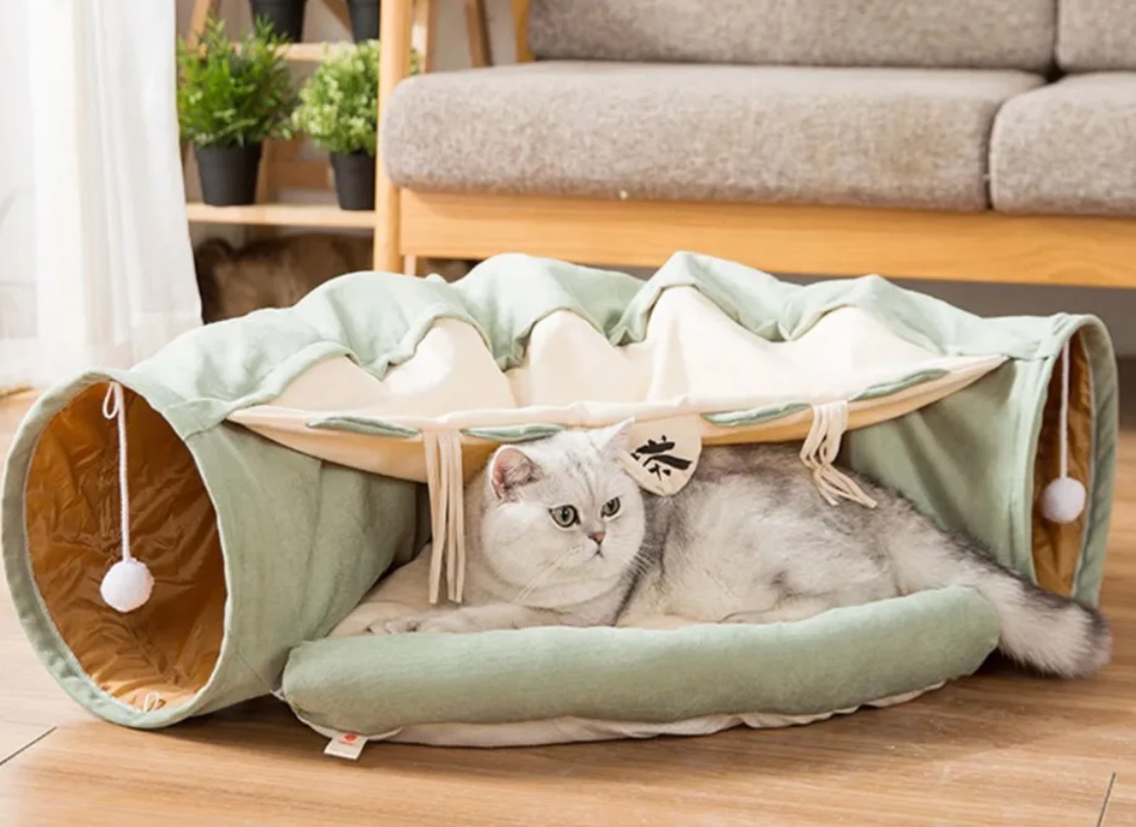 Pet Cat Tunnel Interactive Play Bed Toy Collapsible, 2 Types, 5 Colors