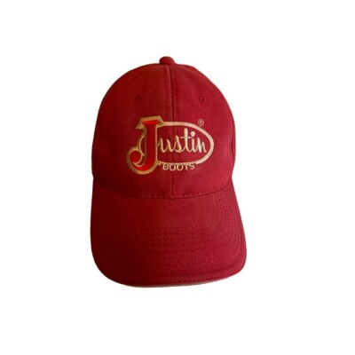 Justin Boots Embroidered Logo Red Dad Hat Cap Adjustable