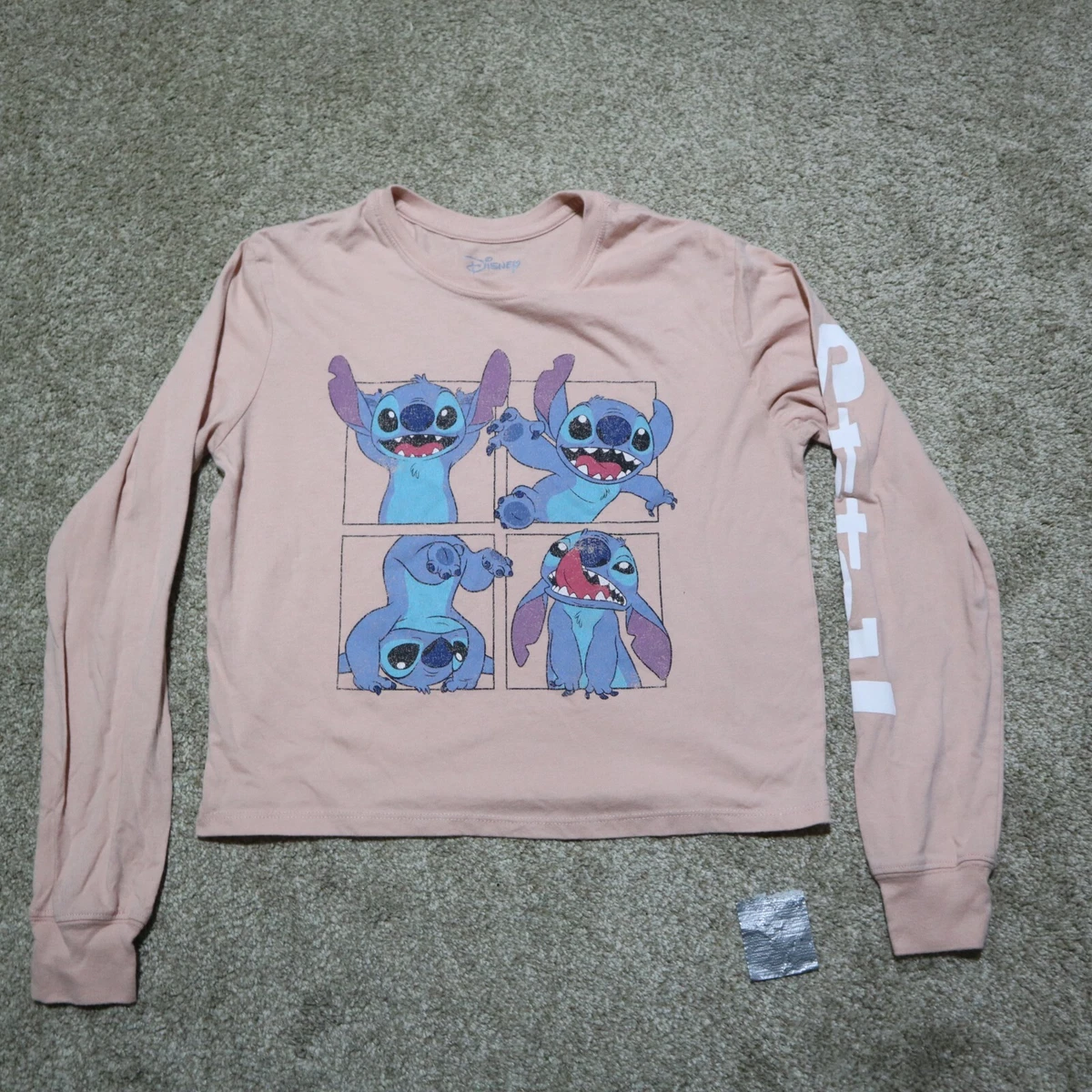 Disney Stitch Pink Crop Top Shirt Long Sleeve Adult Women's Size M Medium