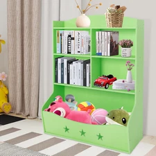 Kids Bin Toy Storage Box Bookcase Organizer Shelf Playroom Bookshelves Green