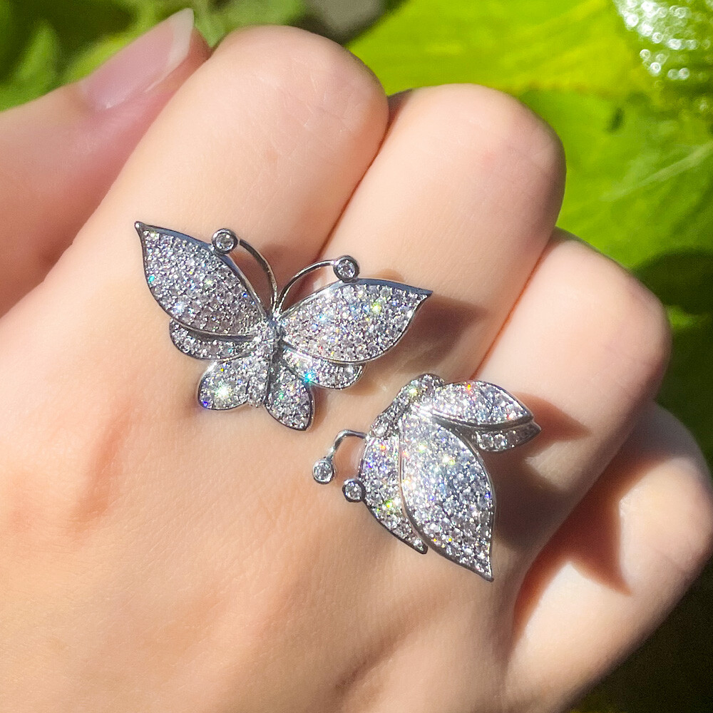 Cubic Zirconia Butterfly Ring Silver Pandora Shiny Silver Plated