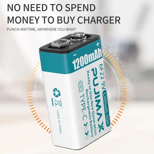 4x Rechargeable 9V Batteries -1200mAh Long Lasting Battery with USB C Cable - Picture 4 of 10