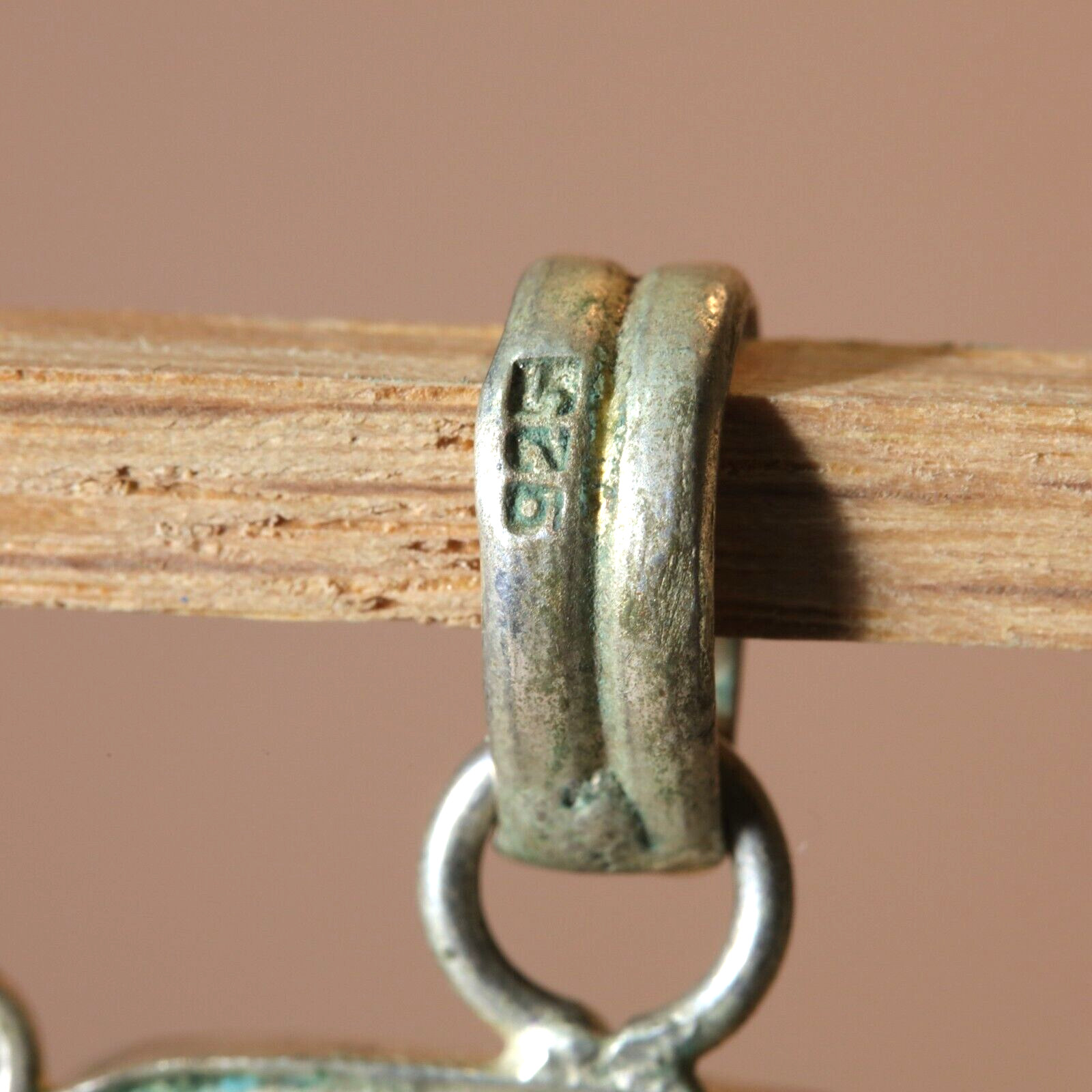 Vintage rectangular Leopard Jasper PENDANT set in… - image 7