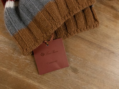 LORO PIANA Deer Valley gray red & brown knit cashmere scarf authentic NWT - Picture 2 of 5