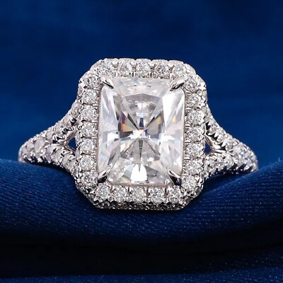 2.33 CTW Radiant Cut Moissanite Hidden Halo Wedding Ring 14K White Gold Plated