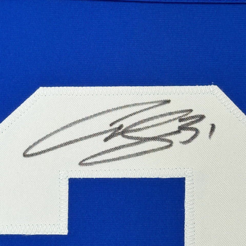 Camiseta deportiva de hockey azul Toronto 35x39 Curtis Joseph enmarcada autografiada/firmada certificado de autenticidad JSA Foto 2 de 2