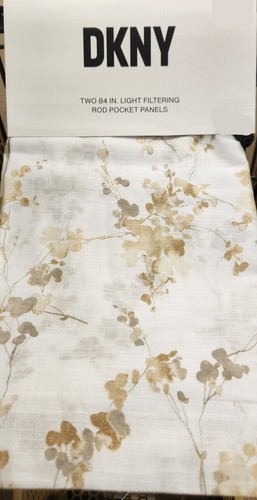 NEW DKNY Window Curtains 2 Panels 50 x 84 Wallflower White Beige Cotton