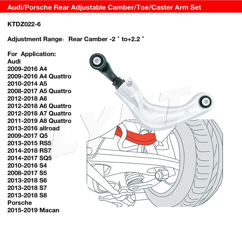 LYKT 4pcs Adjustable Rear Camber&Toe Kit for Audi A、S、Q5、RS5/7、SQ5&Porsche Macan Foto 3 de 4