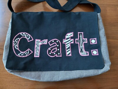 Fabric Craft Art Bag 18x11x4'' Eiffel Tower Black White Gingham Pink Cotton
