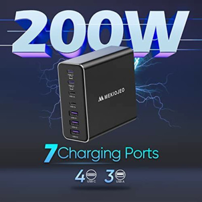 Aluminum Alloy USB C Charger 200W 7 Port Fast Charging Station,65W (MEKIOJEBO)