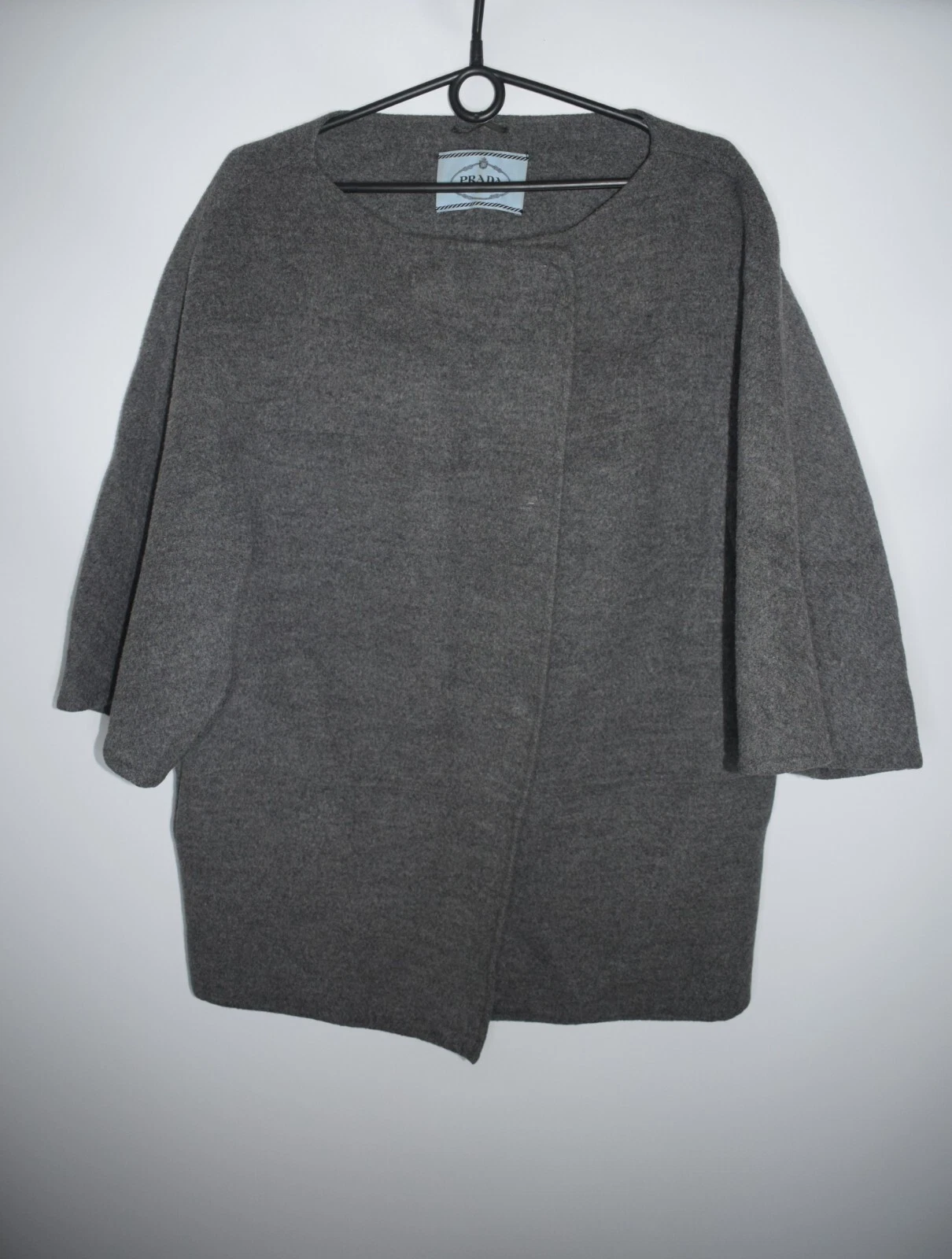 Giacca cappotto da donna Prada grigio lana angora cashmere SENZA COLLETTO BOCOON taglia 42