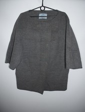 PRADA Grey Wool Angora Cashmere COLLARLESS COCOON Womens Coat Jacket Size 42