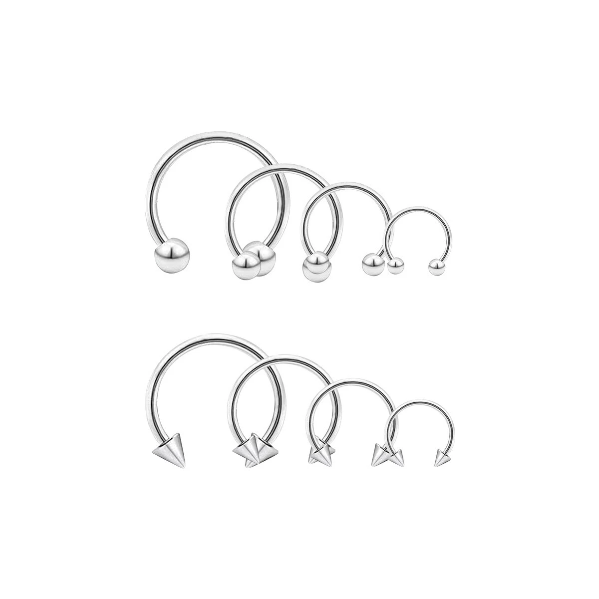 Circular and Spike Horseshoe Barbell 14G 16G Surgical Steel Nose Lip Nipple Ear