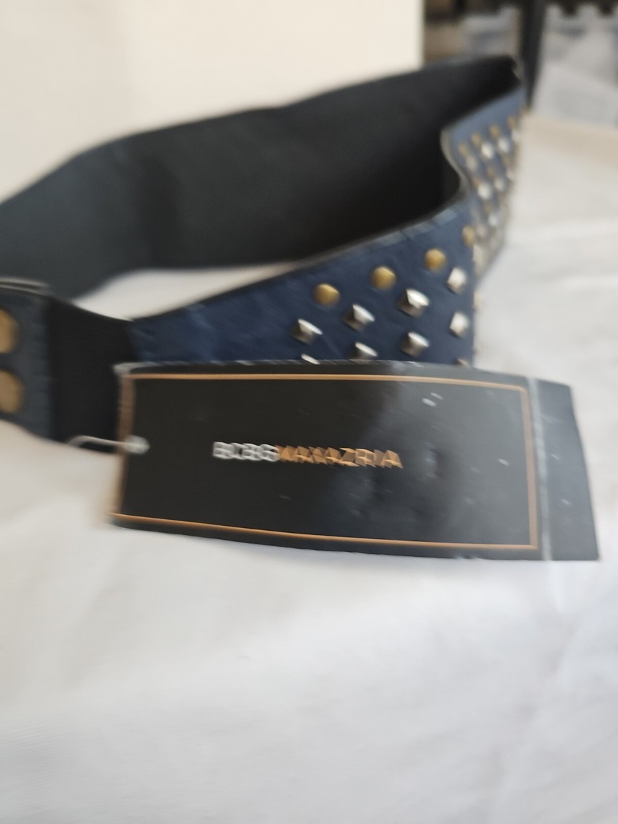 BCBG MaxAzria Navy Studded Belt Snap Closure Faux Leather 