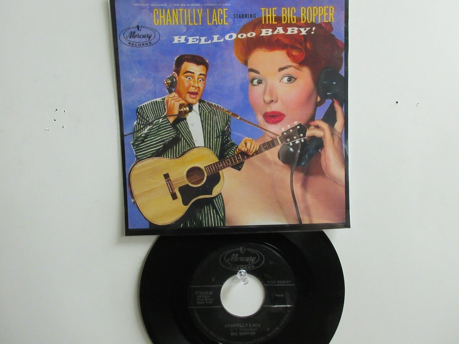 💥' The BIG BOPPER ' HIT 45 + PICTURE [CHANTILLY LACE ] 1958 !💥