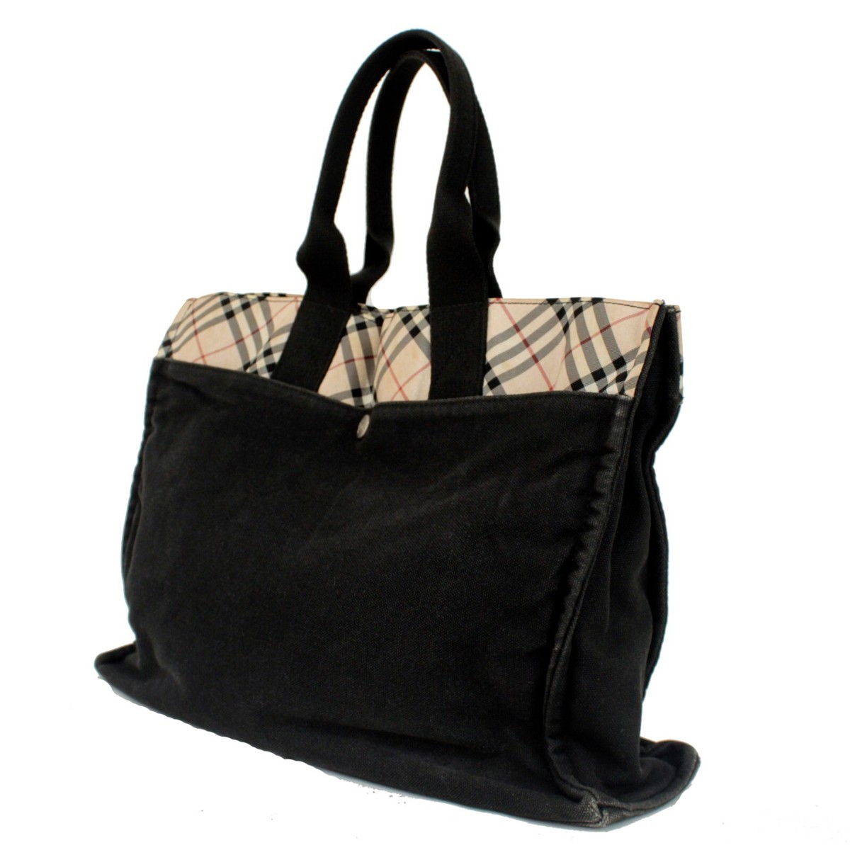 Burberry London Blue Label Black Canvas Tote Hand Bag Shoulder Bag