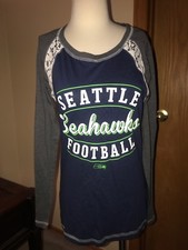 NWT Majestic Seattle Seahawks Lace Detail Long Sleeve Top - M