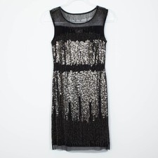 Adrianna Papell Illusion Yoke Beaded Sequin Sheath Mini Dress Womens Size 2P